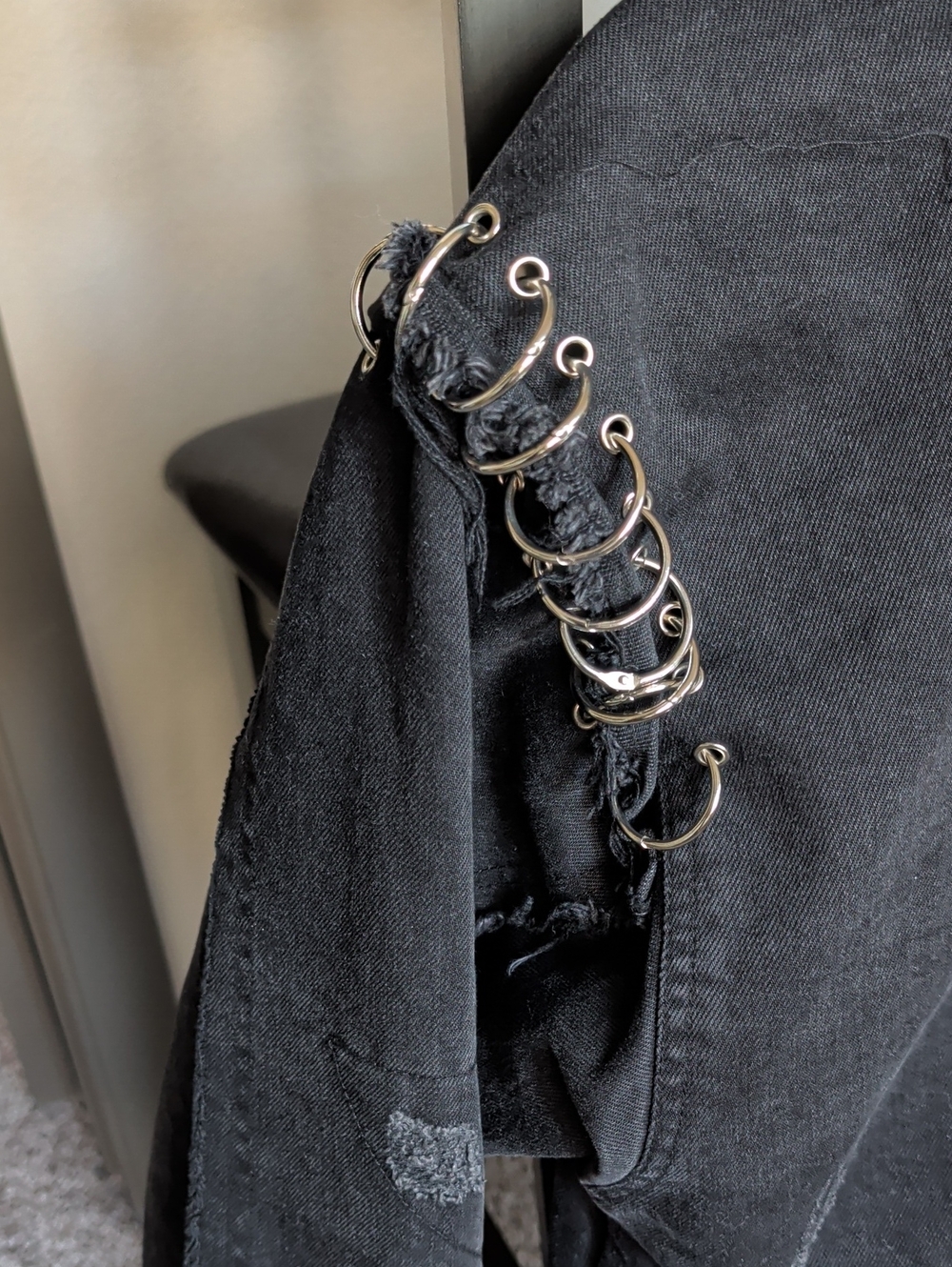 Women's Black %100 cotton Stylish Jacket With Metal Rings Size S - Picture 12 of 13
